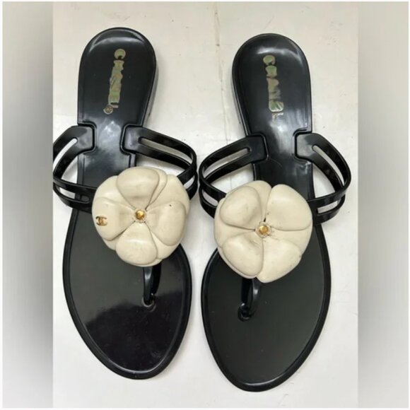 Chanel black sandals with flowers size 39 US 8 - Picture 1 of 11